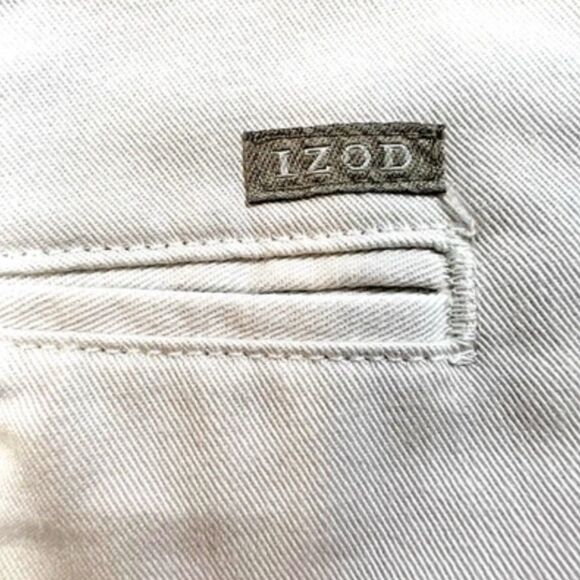 Y2K IZOD 34x32 Beige Chino Pants Flat Front Cotton Classic Straight Fit - Picture 4 of 9